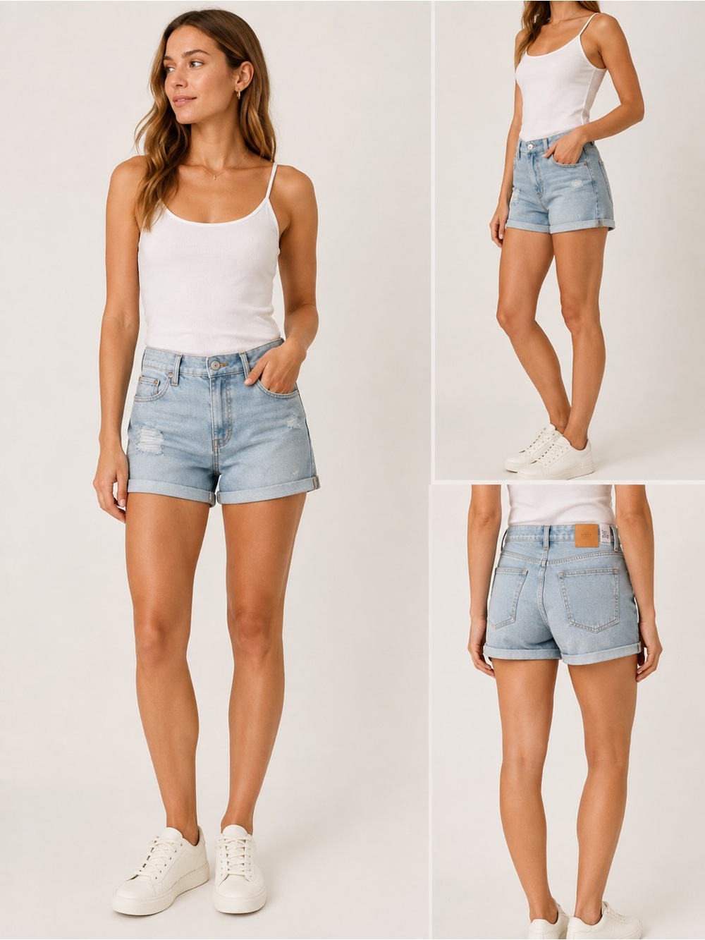 LEFTIES NWT Light Wash Distressed High Rise Denim Shorts EU 38